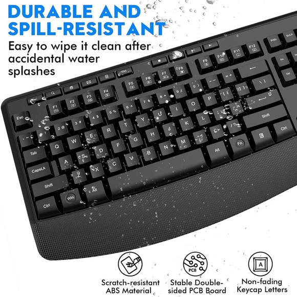 Wireless Keyboard and Mouse Combo, 2.4GHz with Wrist Rest - Picture 6 of 7